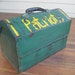 Vintage Metal Patriots Folk Art Tool Box With Handle (Green and Yellow)