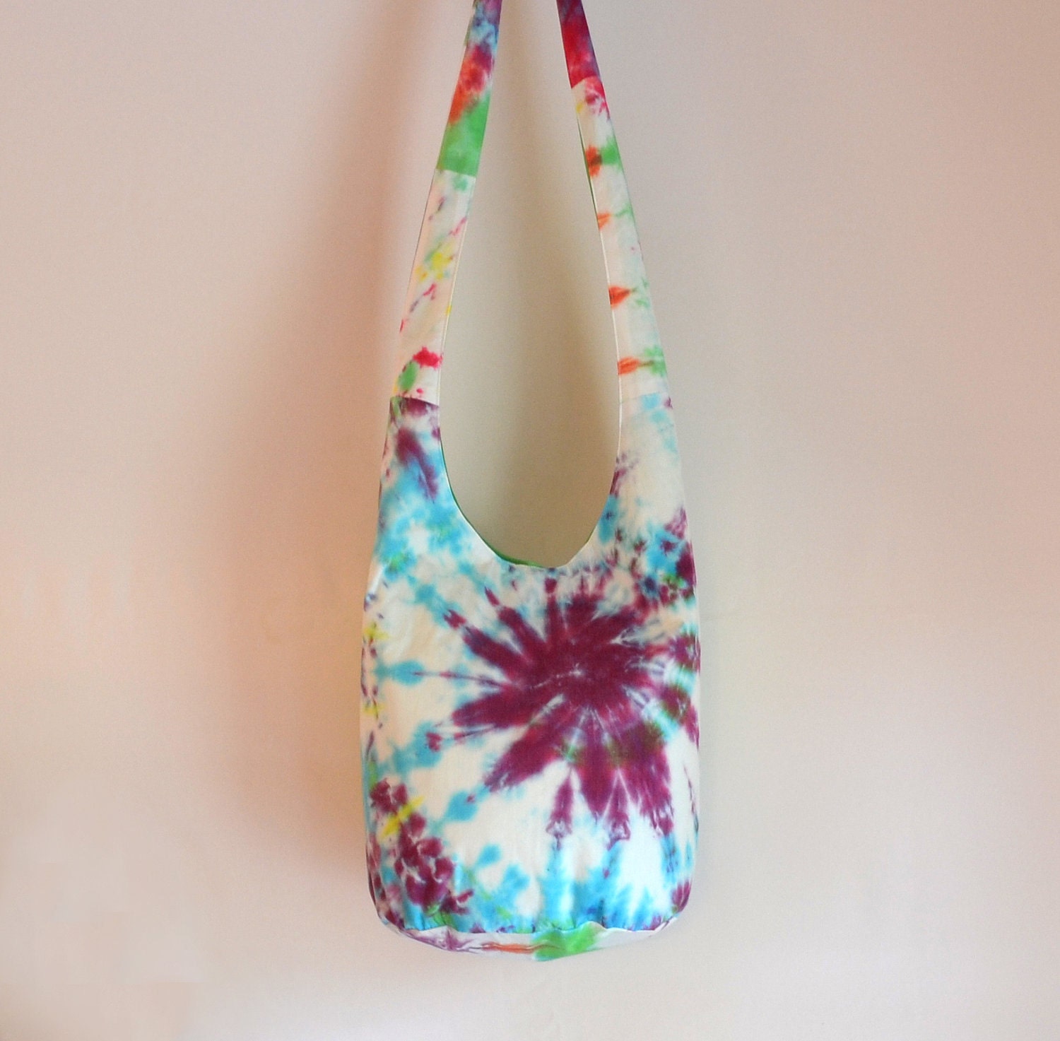 Tie Dye Hobo Bag Sling Bag Large Bright Swirl Purple