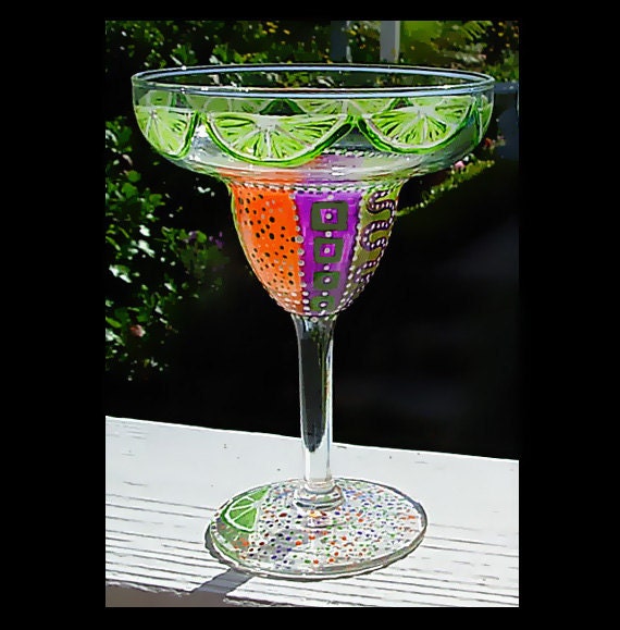 Items similar to Custom Order for YOU Margarita Glass HAND PAINTED MultiColored Pattern on Etsy