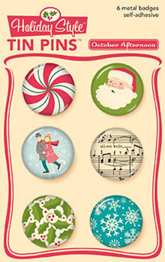 October Afternoon Holiday Style Tin Pins - Scrapbook Flair