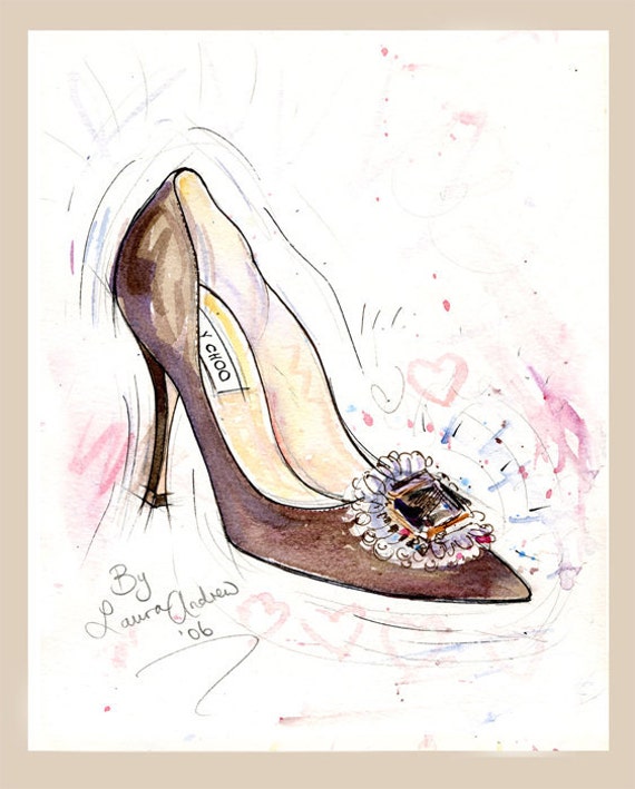 Fine Art SHOE PRINT of Jimmy Choo shoes painting By Laura