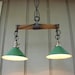 Upcycled Vintage Wooden Yoke Pendant with Vintage Industrial Shop Shades