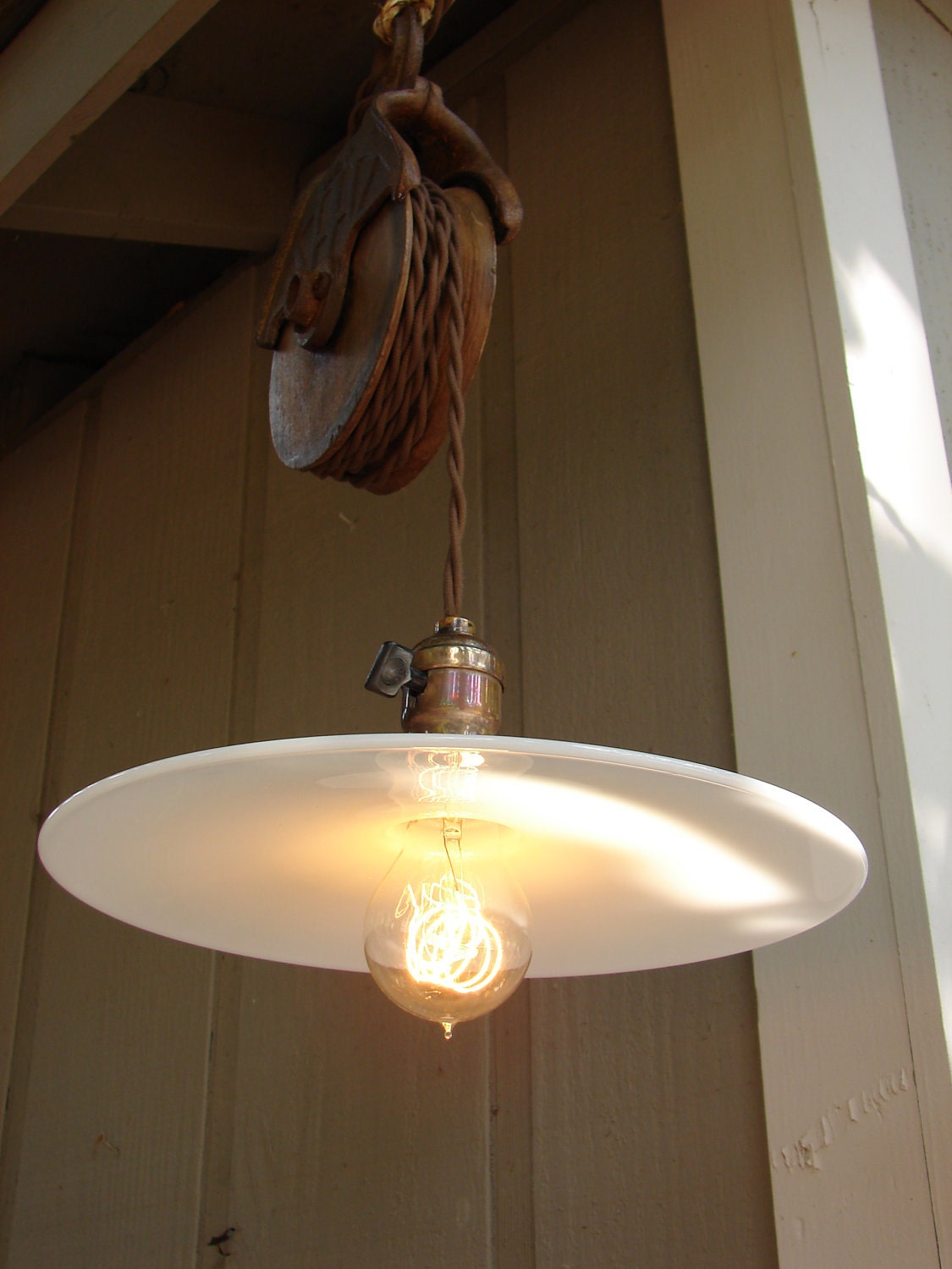 Lighting Pendant Farmhouse Hanging Pulley Edison Bulb