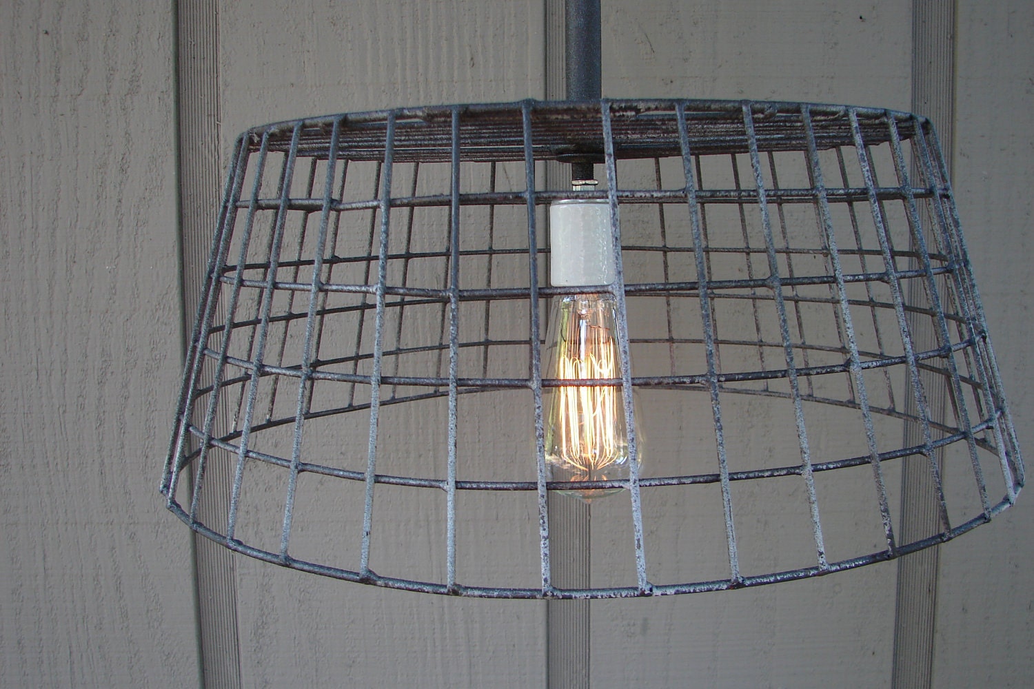 Upcycled Wire Basket Hanging Pendant Light with Edison Bulb