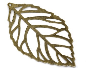 Antique Bronze Filigree Leaf Charms 54x32mm 25pcs - Ships IMMEDIATELY from California - BC138