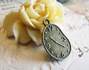 Bronze Clock Charms - Antique Bronze - Warped - 22x13mm - 10pcs - Ships IMMEDIATELY from California - BC167