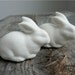 Porcelain Bunny Rabbits set of 2, Cake Toppers, Ceramic Figurines