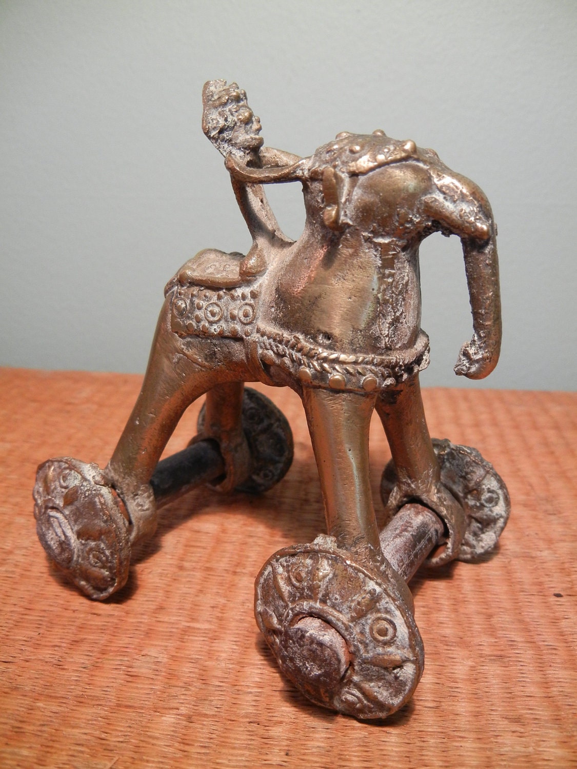 Vintage brass elephant temple toy from India