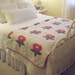 RESERVED for Heather Shabby Antique QUILT, Red flowers, Green Leaves, Hand Quilted