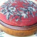 Antique 1800's Victorian Beaded Foot Stool, Red Needlepoint with Glass Beads