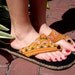 Womens Flip Flop Vegan Sandals In Orange Vintage Hmong Embroidery