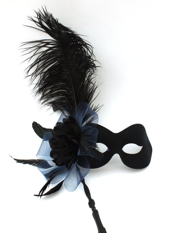 Black & Navy Blue Burlesque Masquerade Stick by VintageMasquerade