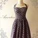 Amor Vintage 50's Inspired Romantic Pink Vintage Petite Floral Navy Blue Dress Neck Tie Style - Once Upon A Time- Size S-