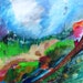 Reserved for Francine Original Abstract Landscape Painting, Green Blue Modern Art,"Timber fall"