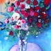 Reserved for Brigitta Abstract Art Acrylic Floral Painting on Canvas "Red Roses in a Blue Room"
