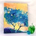 Abstract Tree Original Acrylic Painting on Small Canvas Blue Trees Under an Orange Sky
