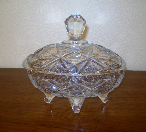 ON SALE Lead Crystal Candy Dish Oval with Lid and 4 feet