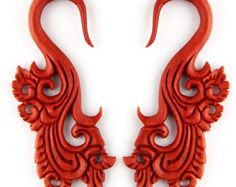 PAIR 2g 6.5mm Organic Tribal Floral Wood Ear Spiral Hook Plugs Gauges
