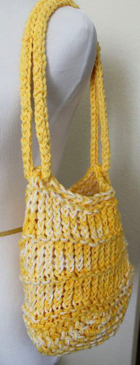 Market Bag Bright Yellow Loom Knit Tote