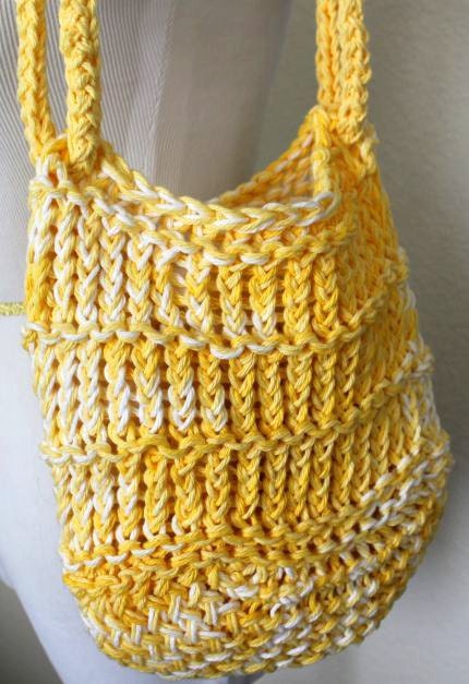 Market Bag Bright Yellow Loom Knit Tote