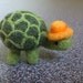 Needle felted miniature turtle with yellow and orange hat