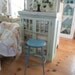RESERVED Marilyn Vintage metal chippy painted aqua stool shabby chic prairie cottage chic