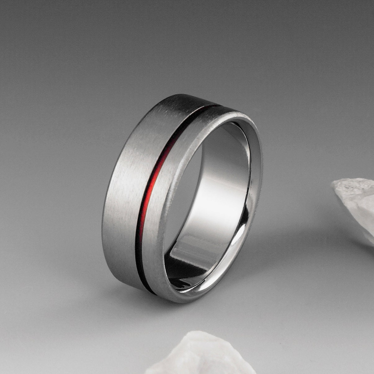 Red Titanium Ring Red String of Fate Titanium Band Mens