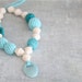 Mint, mint green/ jungle green and cyan crochet necklace whit natural stone, ready to ship.