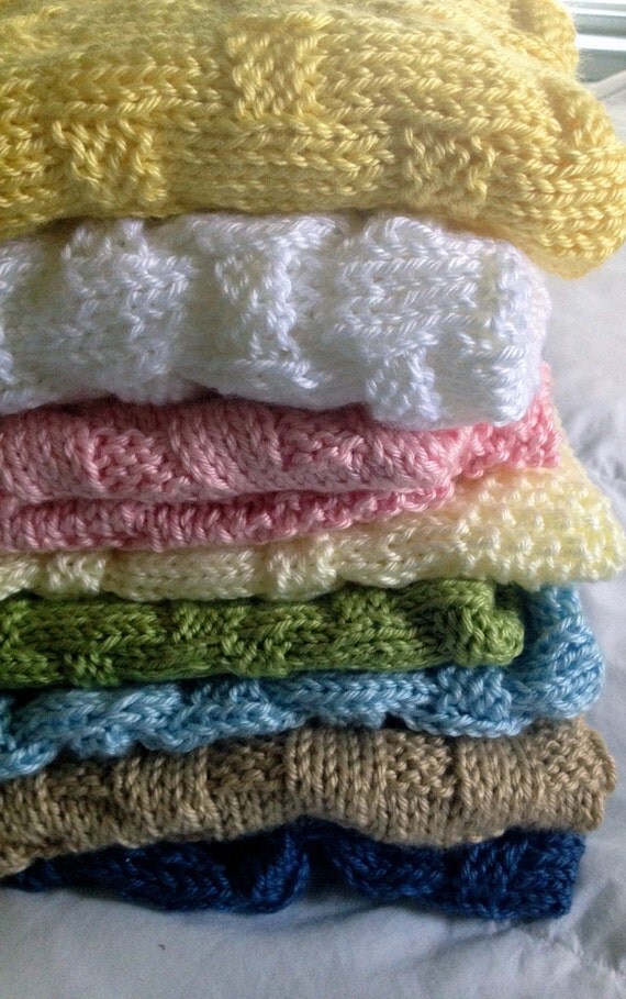 Hand knit Baby Blanket Basket Weave Pattern made by DarellaBaby