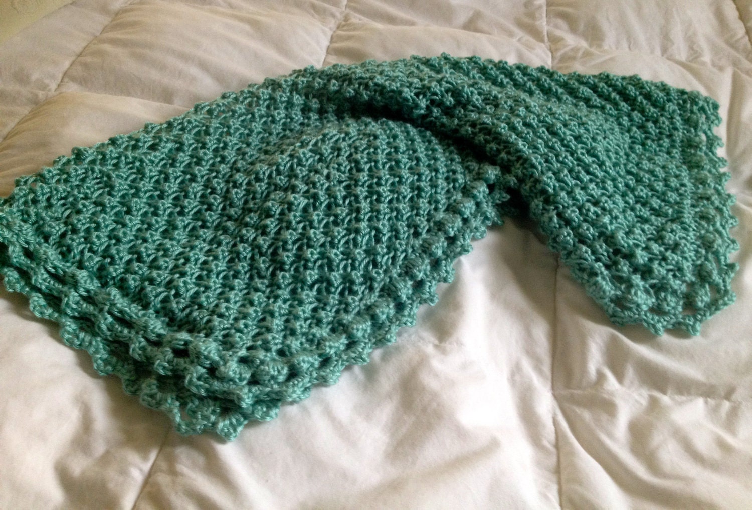 Hand Knit Baby Blanket in Popcorn stitch pattern with