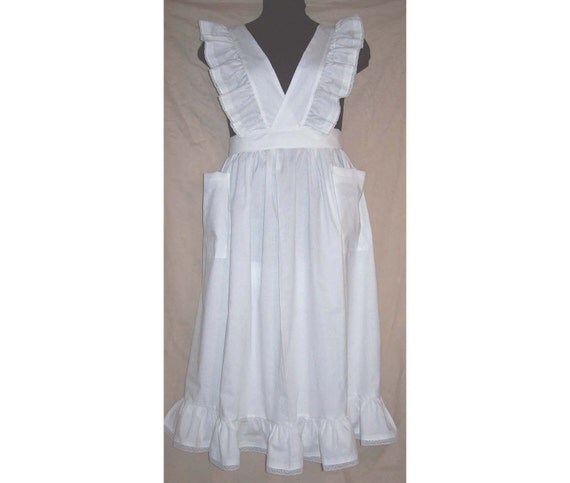 Medium/Large Victorian Bib Apron longer length white