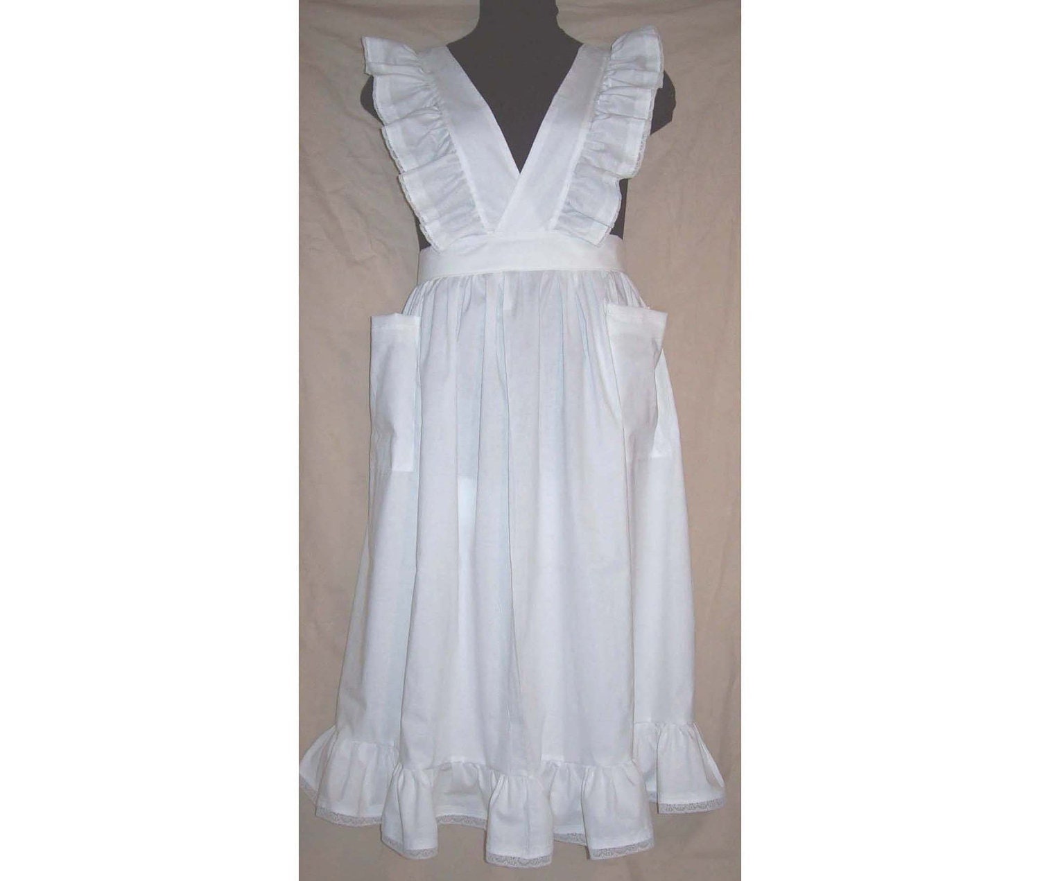 Medium Large Victorian Bib Apron Longer Length White