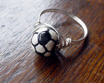 Soccer Ball Wire Wrapped Ring, custom sized