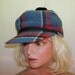 Vintage Old Man Pom Pom Plaid Hunting Winter Hat Cap Retro Blue Ski Snowball