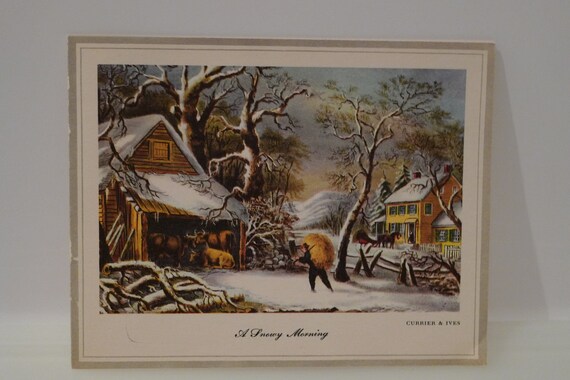 Currier and Ives Christmas Card Snowy Morning Ephemera