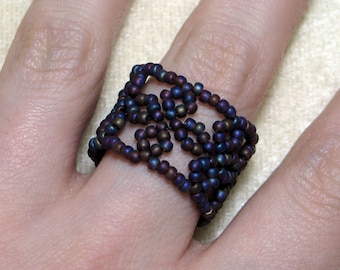 Instant Download Beading Pattern Seed Beaded Ring Lace Band Toho Step by Step Tutorial with Photos - PDF