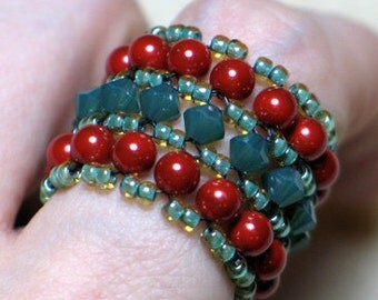Instant Download Beading Pattern Tutorial Seed Beaded Band Ring Swarovski Crystal Pearl Bead Instructions Step by Step with Photos - PDF