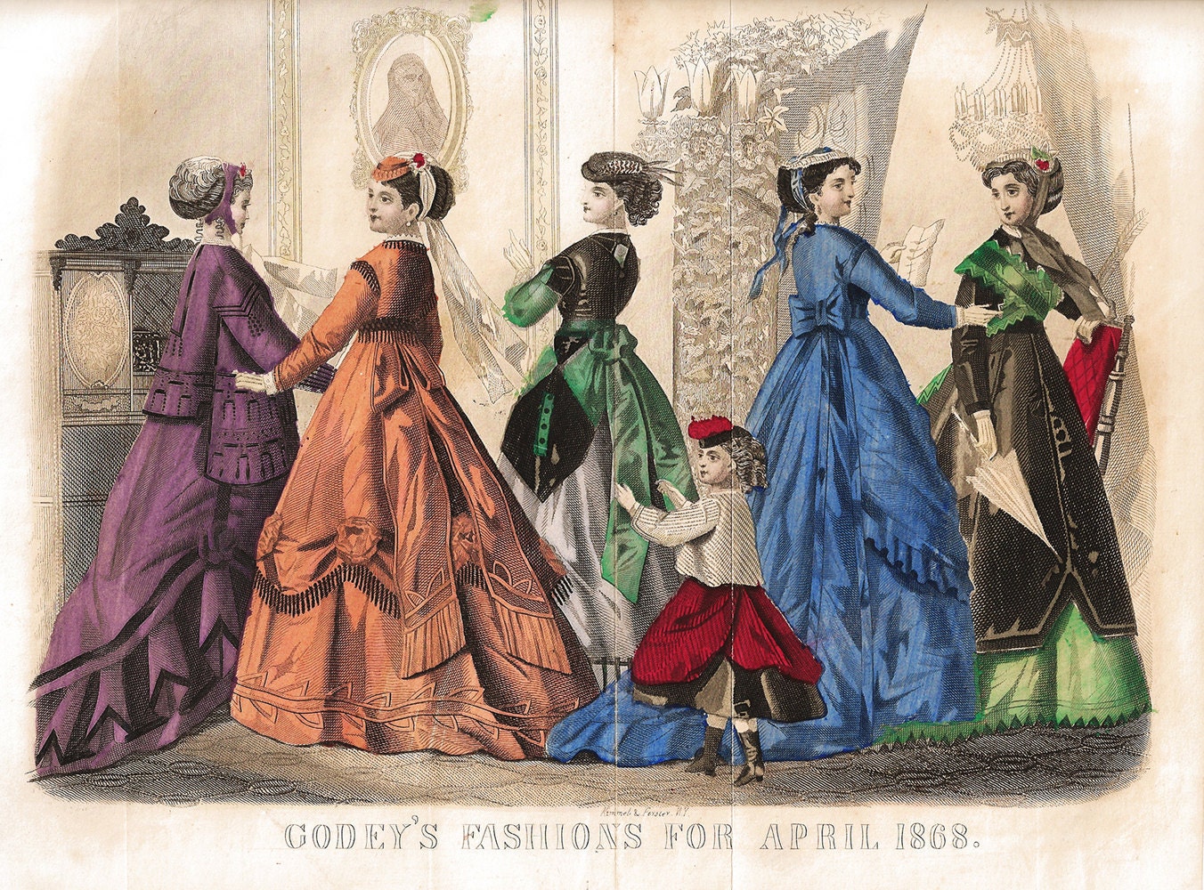 Antique fashion illustration Godey's Fashions by LeAtelierPrints