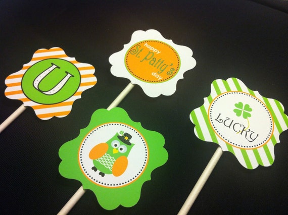 Owl Saint Patrick's Day Party Squares - Cupcake Toppers - DIY Printable Party Il_570xn