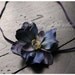 Ready to ship flower headband in shades of deep blue, purple and sage with a pearl center on skinny elastic, great photo prop or daily use
