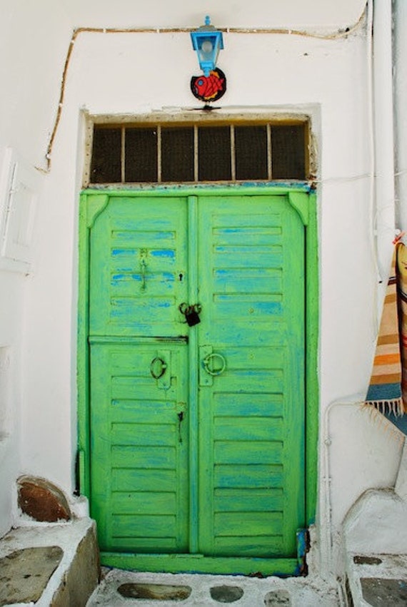 Items similar to Green Door. Mykonos, Greece - Fine Art Photograph on Etsy