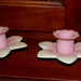 Pink ceramic jonquil shaped candleholders candlesticks