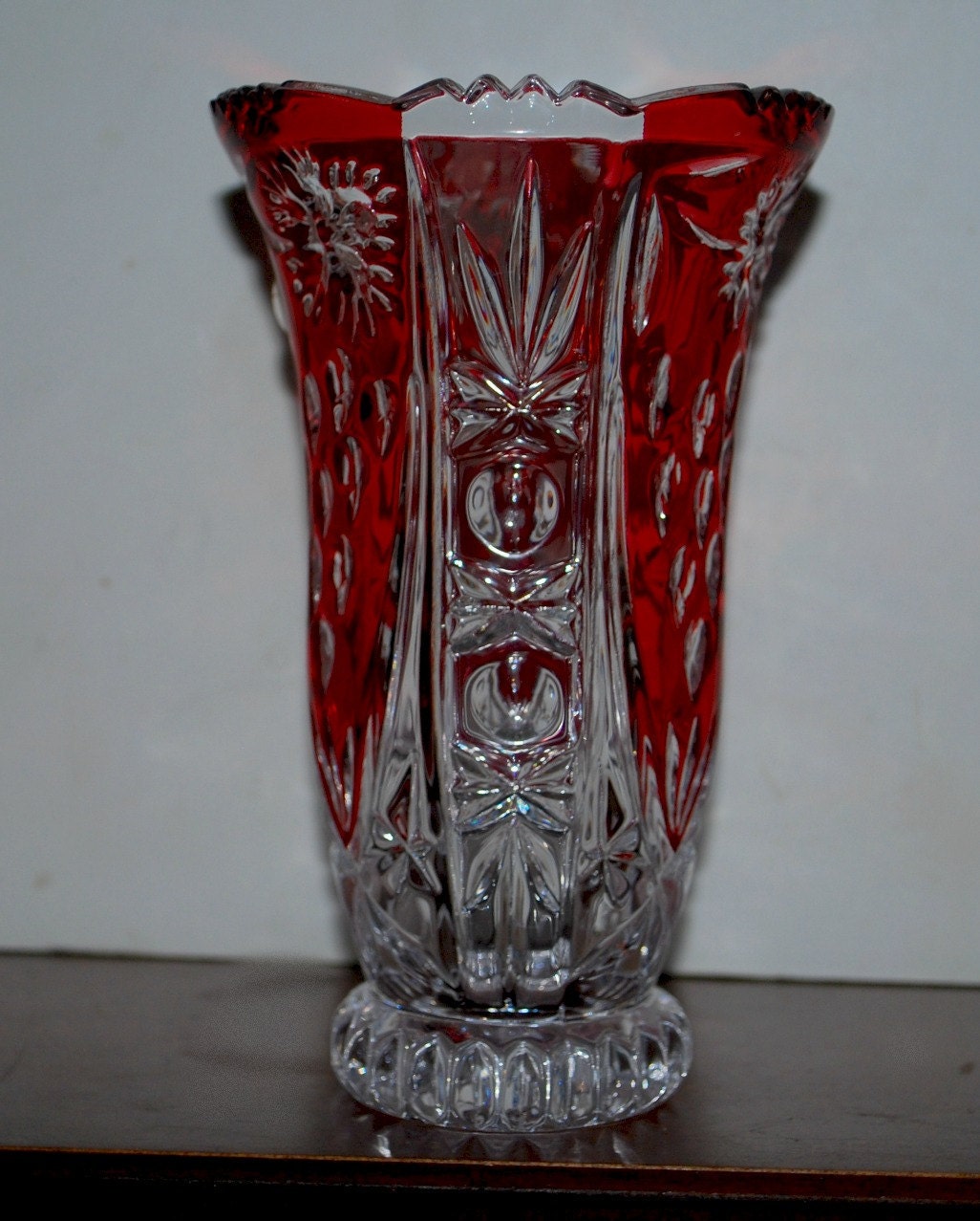 red and clear crystal vase lead crystal vase German crystal