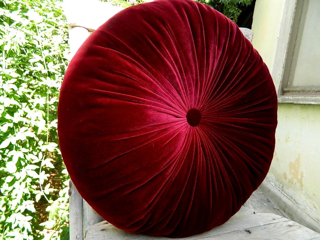 The color of red wine silk velvet round pillow by originalboutique