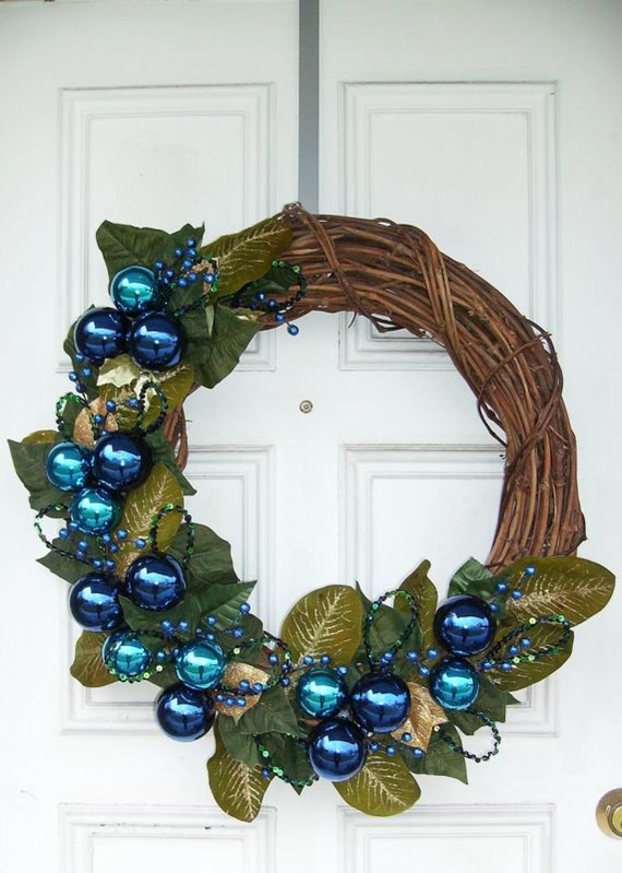 sale large christmas wreath in blues by thespeckledegg2011 sale large christmas wreath in blues by thespeckledegg2011