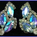 Vintage SIGNED WEISS Earrings Clip On Style Big Blue Clear Rhinestones & Silver Metal 1.5" EX