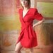 Vintage Red Wrap Dress )( Dramatic Shoulder Pads )( Small