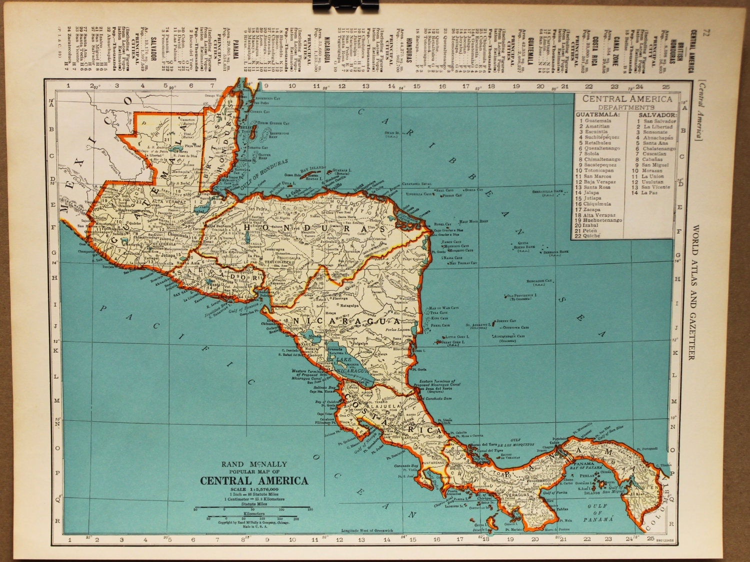 Vintage Map of Central America Original 1935 by PastOnPaper