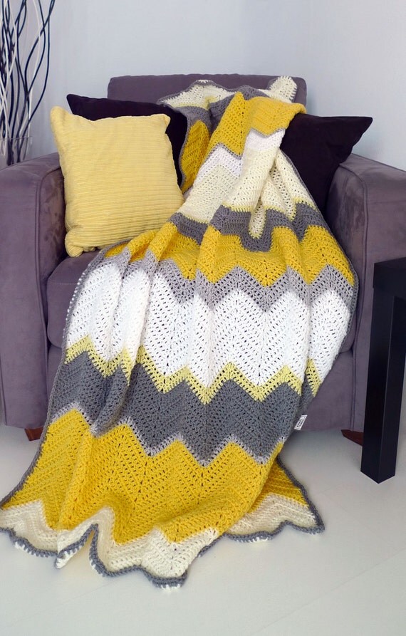 Hello yellow - afghan crochet chevron blanket -> Made to order