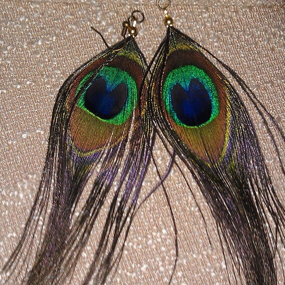 Natural Peacock Feather Earrings By Mrichard978 On Etsy 9585